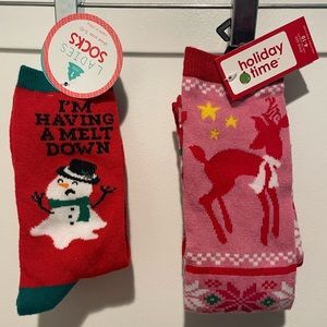 New Women’s Winter Christmas Socks: Meltdown Snowman and Pink Reindeer Size 5-10